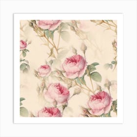 Roses Plants Vintage Retro Flowers Pattern Art Print