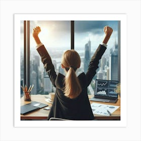 Business Woman Celebrating Success Art Print