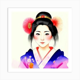 The Beauty of Ritual: A Japanese Geisha in Reflection Art Print