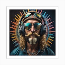 Hippy Man With Headphones Art Print