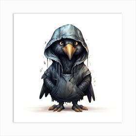 Watercolour Cartoon Crow In A Hoodie Art Print