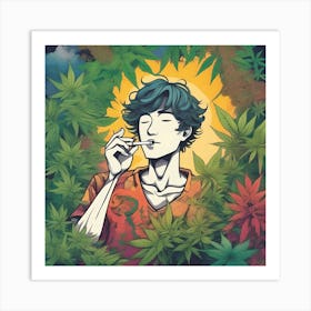 Young Man Smoking Marijuana Art Print