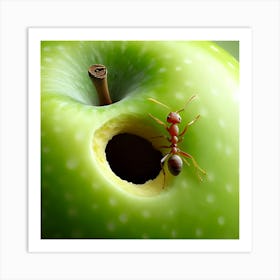 A Ant Coming Out Of A Hole In An Green Apple 3 Art Print