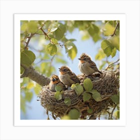 Sparrows In Nest 1 Art Print