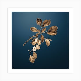 Gold Botanical Cherry on Dusk Blue n.3016 Art Print