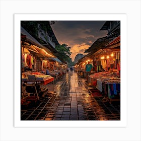 Night Market In Bangkok Art Print