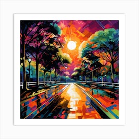 Sunset On The Road Art Print