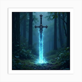 Magical Sword Glowing With Ethereal Runes In A Forest 1 Art Print