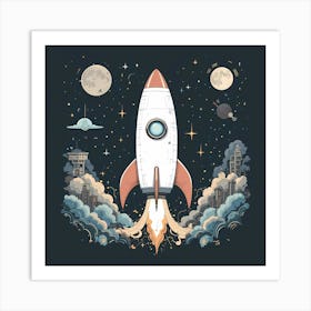 Rocket Ship In Space 3 Art Print