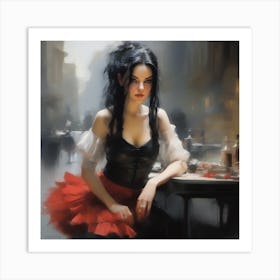 Woman In Red Skirt Art Print