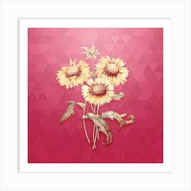 Vintage Blanket Flowers Botanical in Gold on Viva Magenta n.0627 Art Print