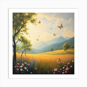 Butterflies In The Meadow 1 Art Print