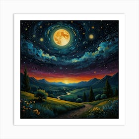 Moonlight Over The Valley Art Print