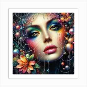 Colorful Girl With Flowers 1 Art Print