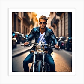 Man On A Motorcycle 1 Art Print