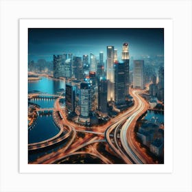 Singapore Cityscape At Night Art Print