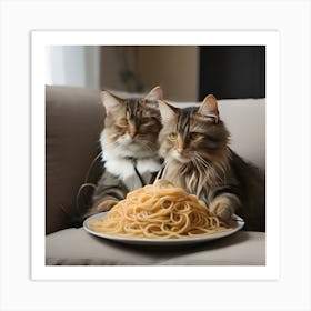 Cat Eating Spaghetti Art Print