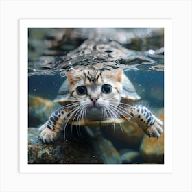 Submarine Turtle Cat Art Print