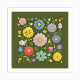 Flowers In A Square Art Print