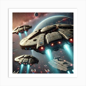 A Futuristic Sci Fi Scene Featuring Lunar Class Corvettes Art Print