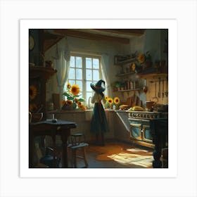 Sunflowers In The Kitchen Art Print