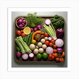 Fresh Vegetables On A Wooden Tray Art Print