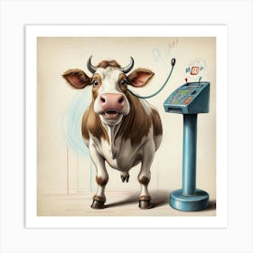 Cow With Earphones Art Print