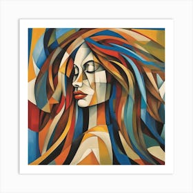 Hair Everywhere Cubism Style Art Print