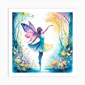 Fairy in the Forest Watercolor Painting Art Print