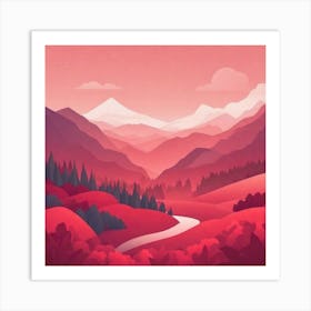 Misty mountains background in red tone 59 Art Print