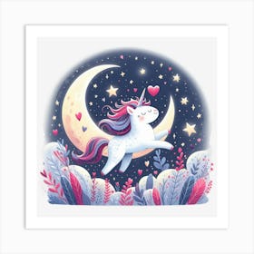 Valentine's Day Lovely Cat Riding a Unicorn 222 Art Print