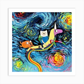 unicorn Adventure cartoon parody Art Starry Night Van Gogh  Art Print