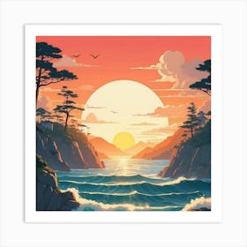 Sunset Over The Ocean Art Print