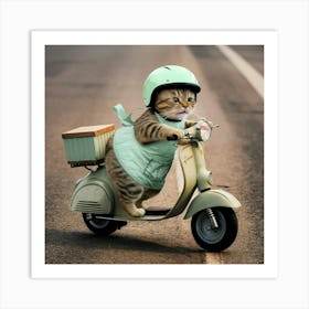 Cute Cat Riding A Scooter Art Print