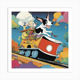 A Smiling Magic Train With A Black And White Rat T Art Print