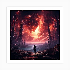 Woman Walking Through A Forest Art Print