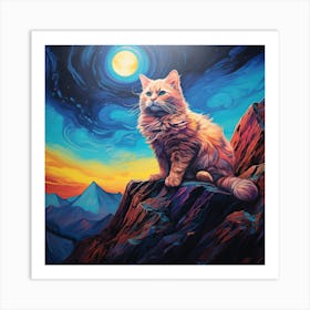 Cat In The Moonlight 1 Art Print