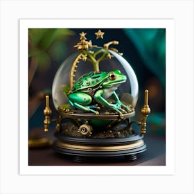 Frog In A Glass Ball steampunk snow globe Art Print