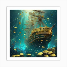 Pirate Ship With Gold Coins Art Print