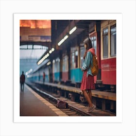 Leonardo Diffusion Xl A Girl Standing On Railway Station Leavi 1 (1) Poster