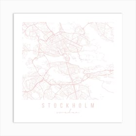 Stockholm Sweden Light Pink Minimal Street Map Square Art Print