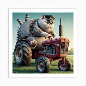 A fatty cat driving in fields Art Print