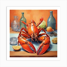 lobster On Orange Kitchen Art Print 1 Art Print