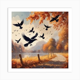 Crows In Autumn 1 Art Print