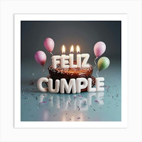 Feliz cumple and Feliz cumpleaños sign means Happy Birthday in Spanish language, Birthday party celebration gift with birthday cake candle colorful balloons best congratulation over light background wall artFeliz Cumple 32 Art Print