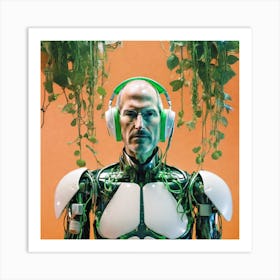 Man With Headphones And Plants 1 Art Print