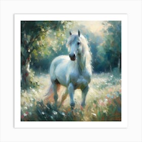 White Horse In The Meadow Art Print