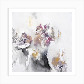 White Gold Grey Abstract Painting Square Art Print
