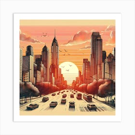 Cityscape At Sunset 3 Art Print