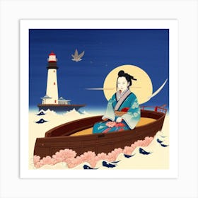 Geisha In A Boat Art Print